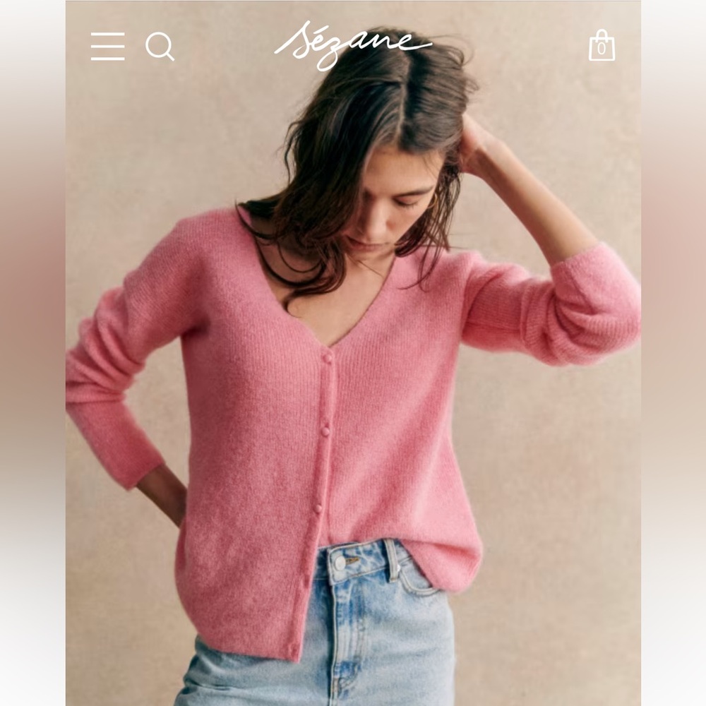 Sezane Barry Cardigan in candy pink
